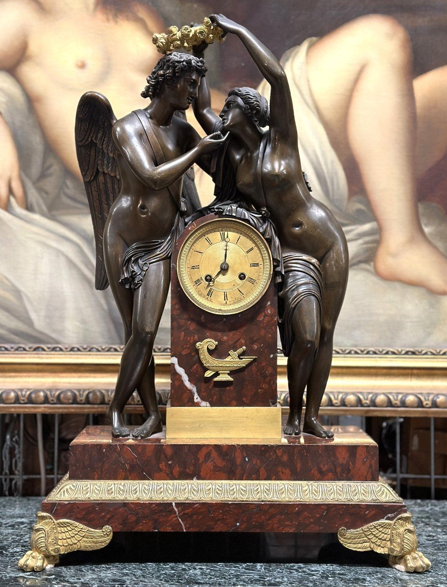 Superb 19th Century Bronze Clock "cupid And Psyche" 