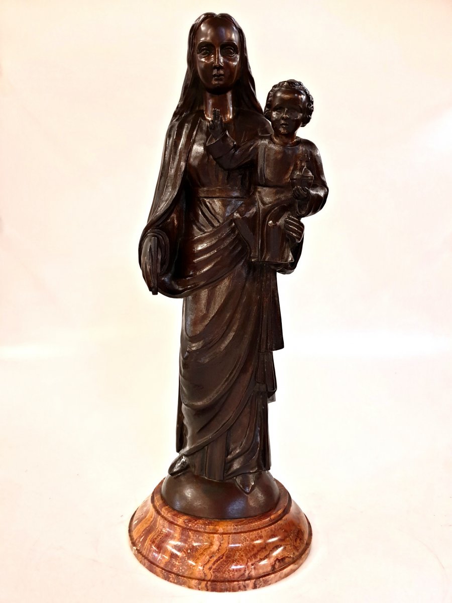 Figure In Bronze Mary With Jesus 65 Cm Art Deco Signed
