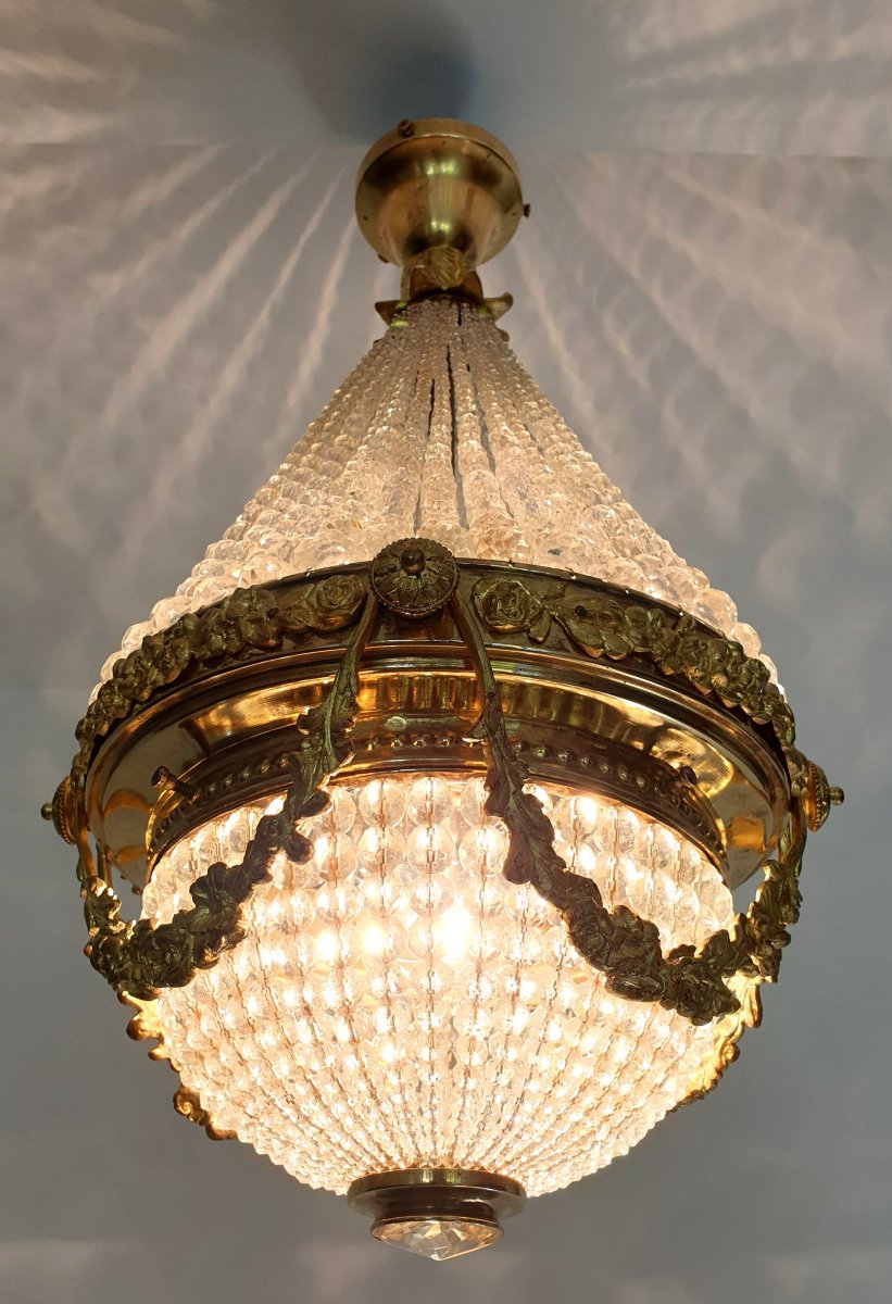 Chandelier Bronze And Crystal 19th Century-photo-4