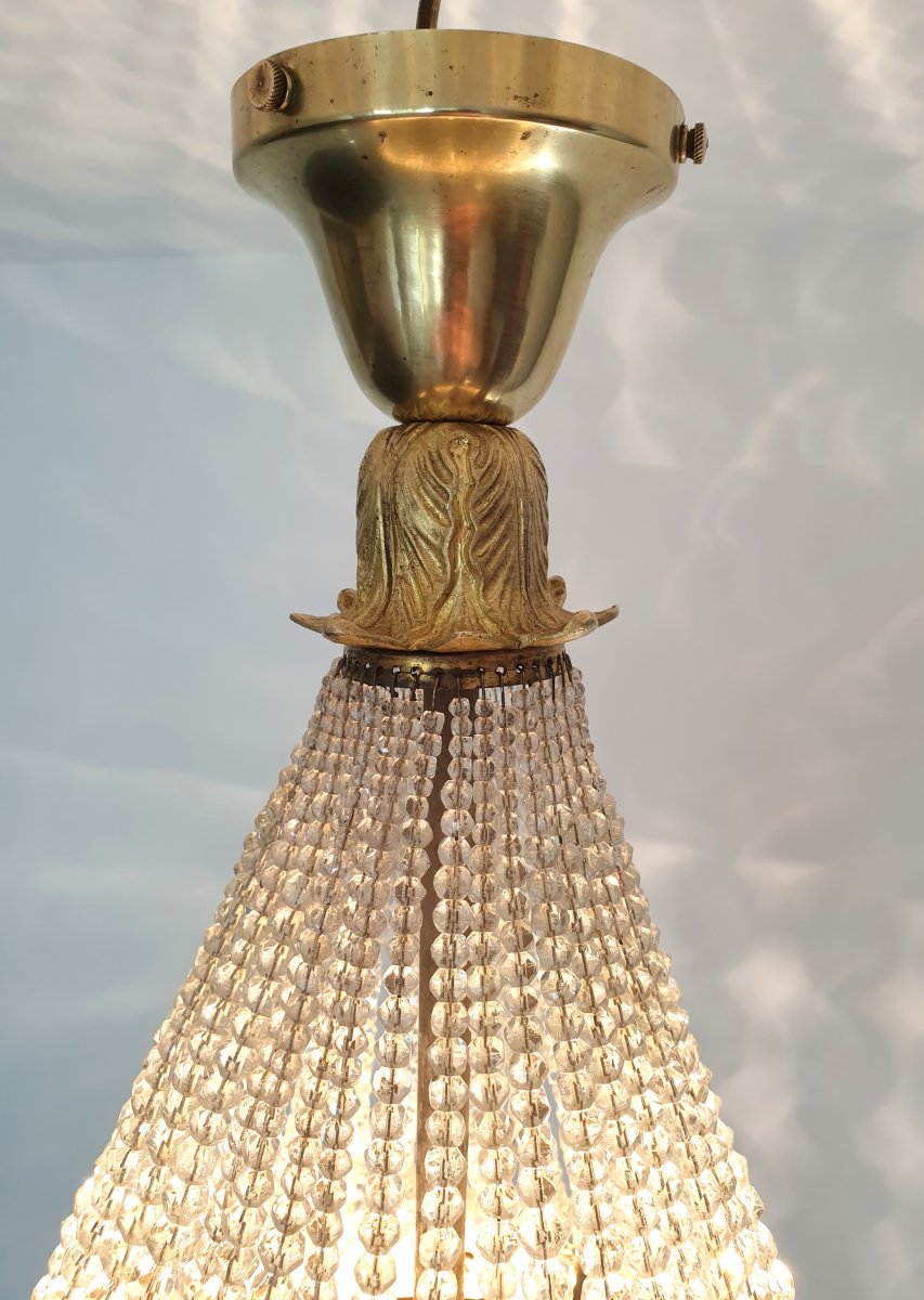 Chandelier Bronze And Crystal 19th Century-photo-4
