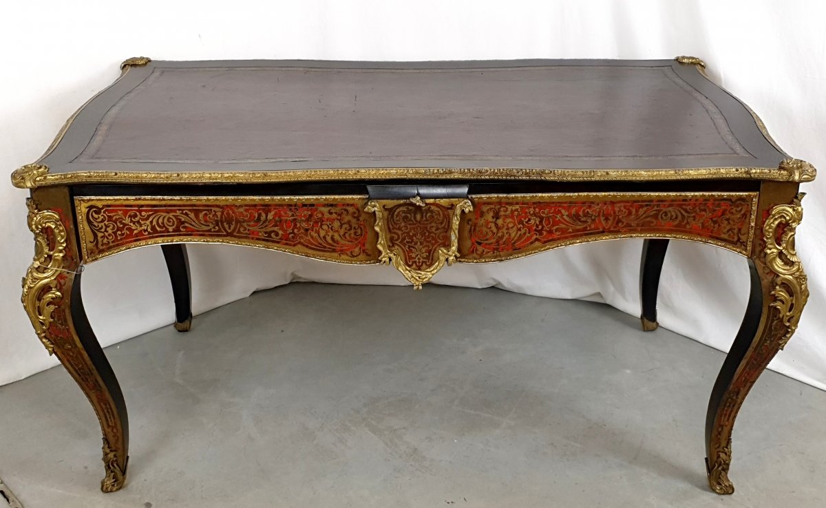 Bureau Boulle Marqueterie 154x93 Cm 19eme Siecle-photo-3