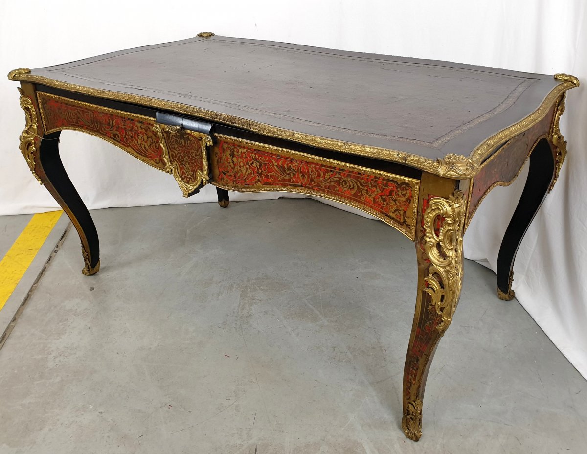 Bureau Boulle Marqueterie 154x93 Cm 19eme Siecle-photo-4