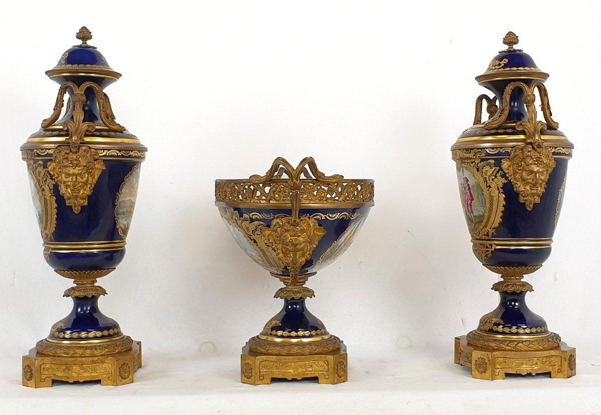 Exceptionnel Garniture En Sevres Porcelaine Bronze Dore 19eme Siecle-photo-3