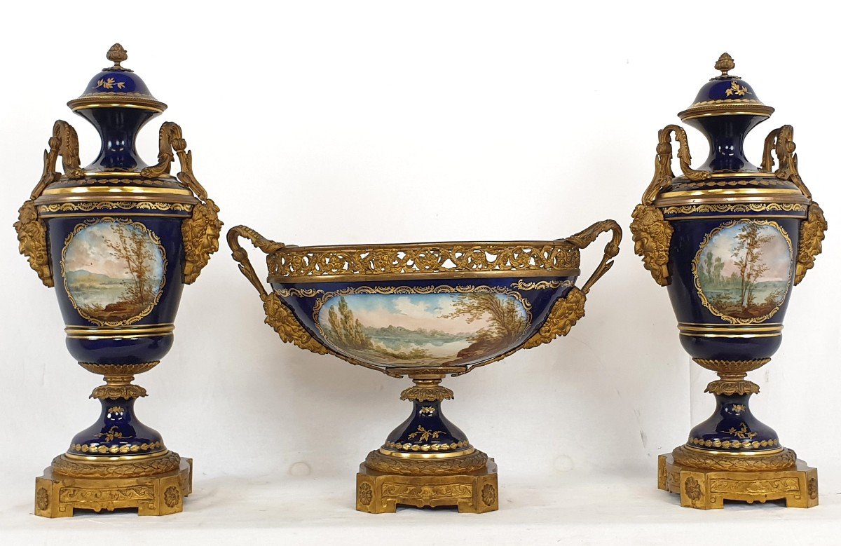 Exceptionnel Garniture En Sevres Porcelaine Bronze Dore 19eme Siecle-photo-4