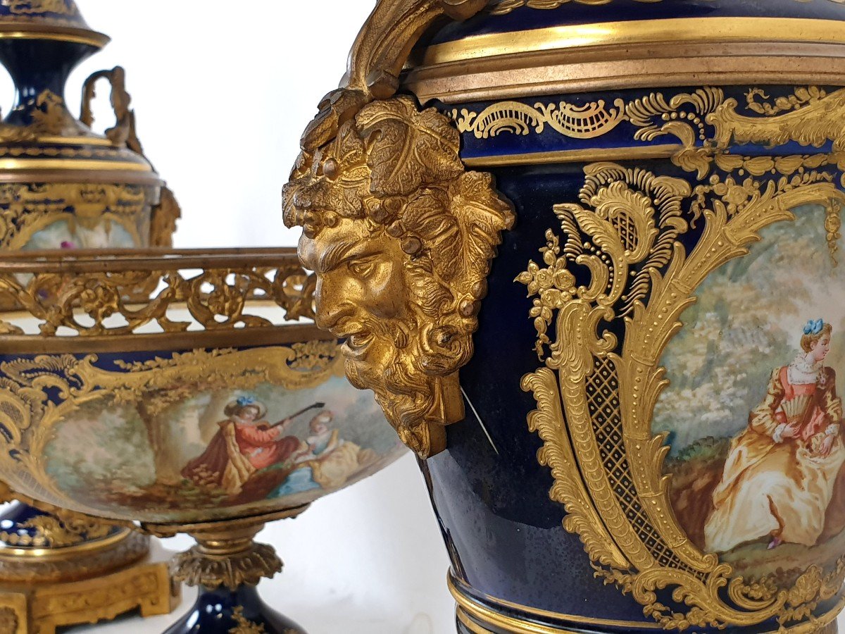 Exceptionnel Garniture En Sevres Porcelaine Bronze Dore 19eme Siecle-photo-8