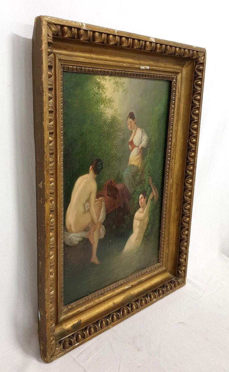 Oil On Board Swimming In The Forest 19th Century-photo-2