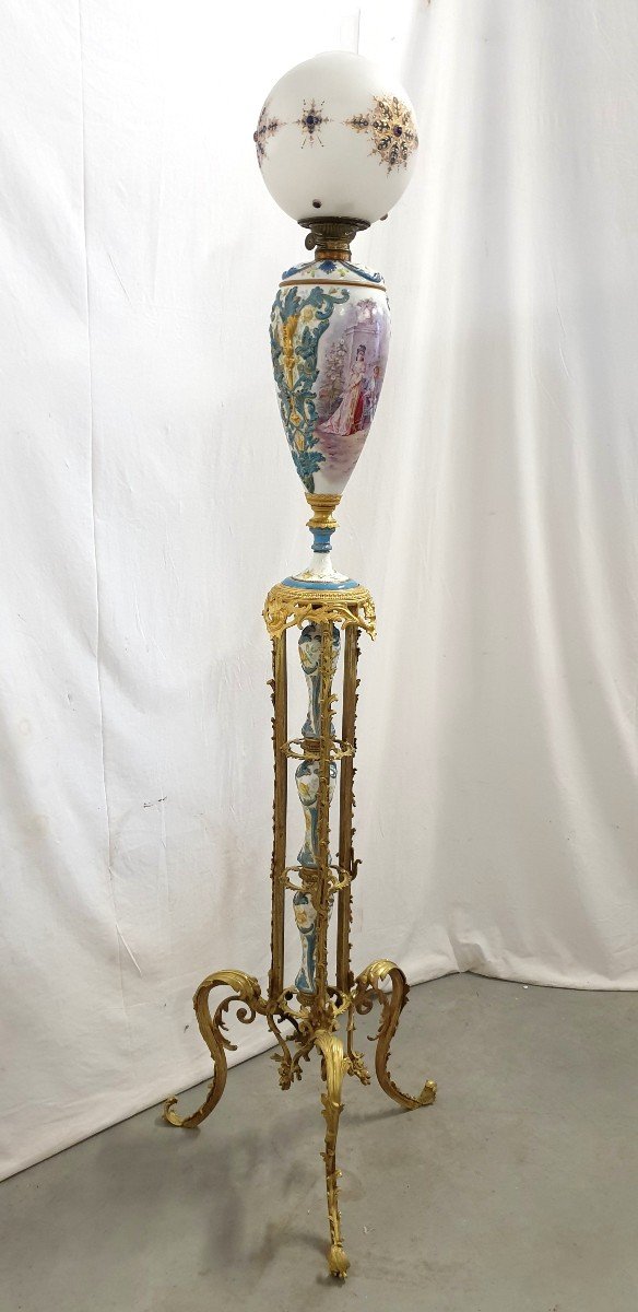 Lampadaire Porcelaine De Sevres Bronze Dore Signee 193 cm-photo-2