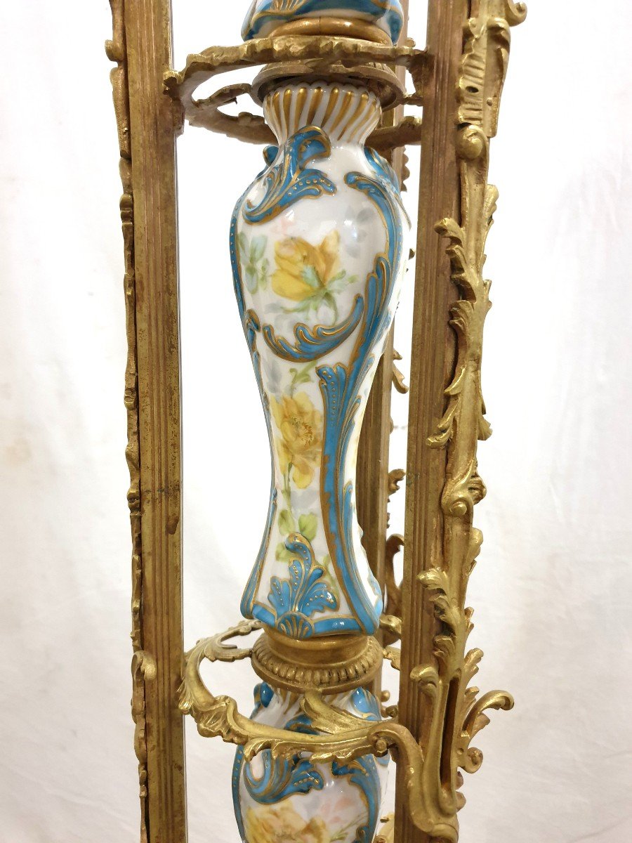 Lampadaire Porcelaine De Sevres Bronze Dore Signee 193 cm-photo-8