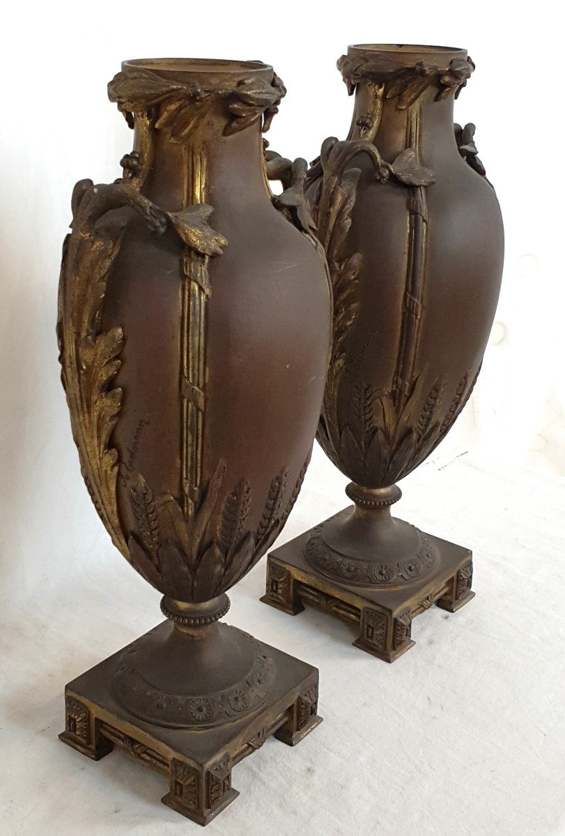 Pair Of Vase In Brone A. Erdmann Signed 19th Century-photo-3