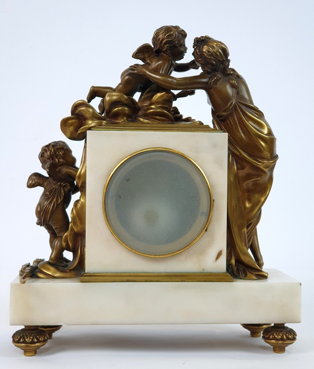 Pendule En Bronze Dore Marbre Putti Jollet & Cie 19eme Siecle-photo-3