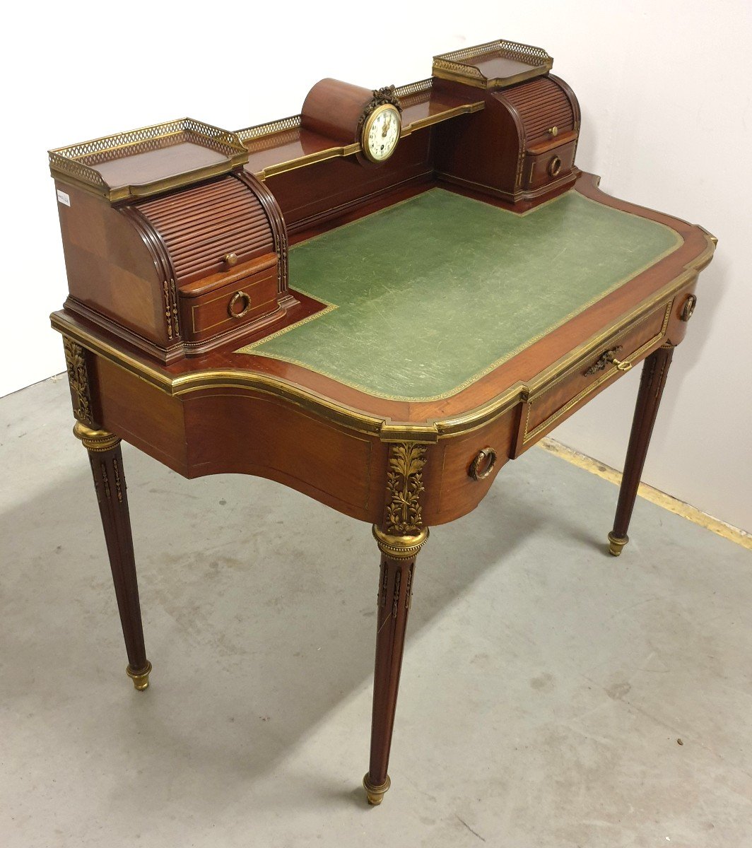 Secretary's Desk With Clock Charles X Mahogany Bronze 19th Century-photo-3