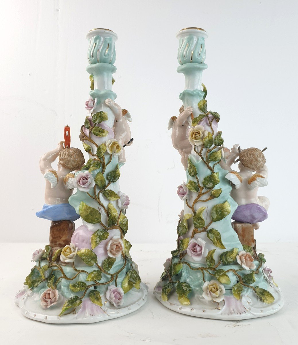 Candelabres En Porcelaine France 19eme Siecle Putti-photo-5