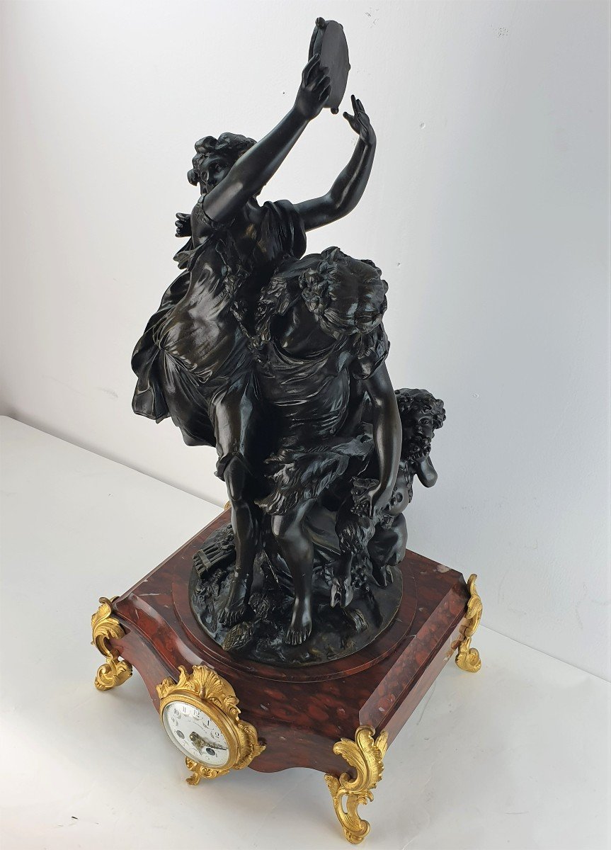 Clock  Figure Of Clodion Marble Bronze 19th Century Bachanties-photo-1