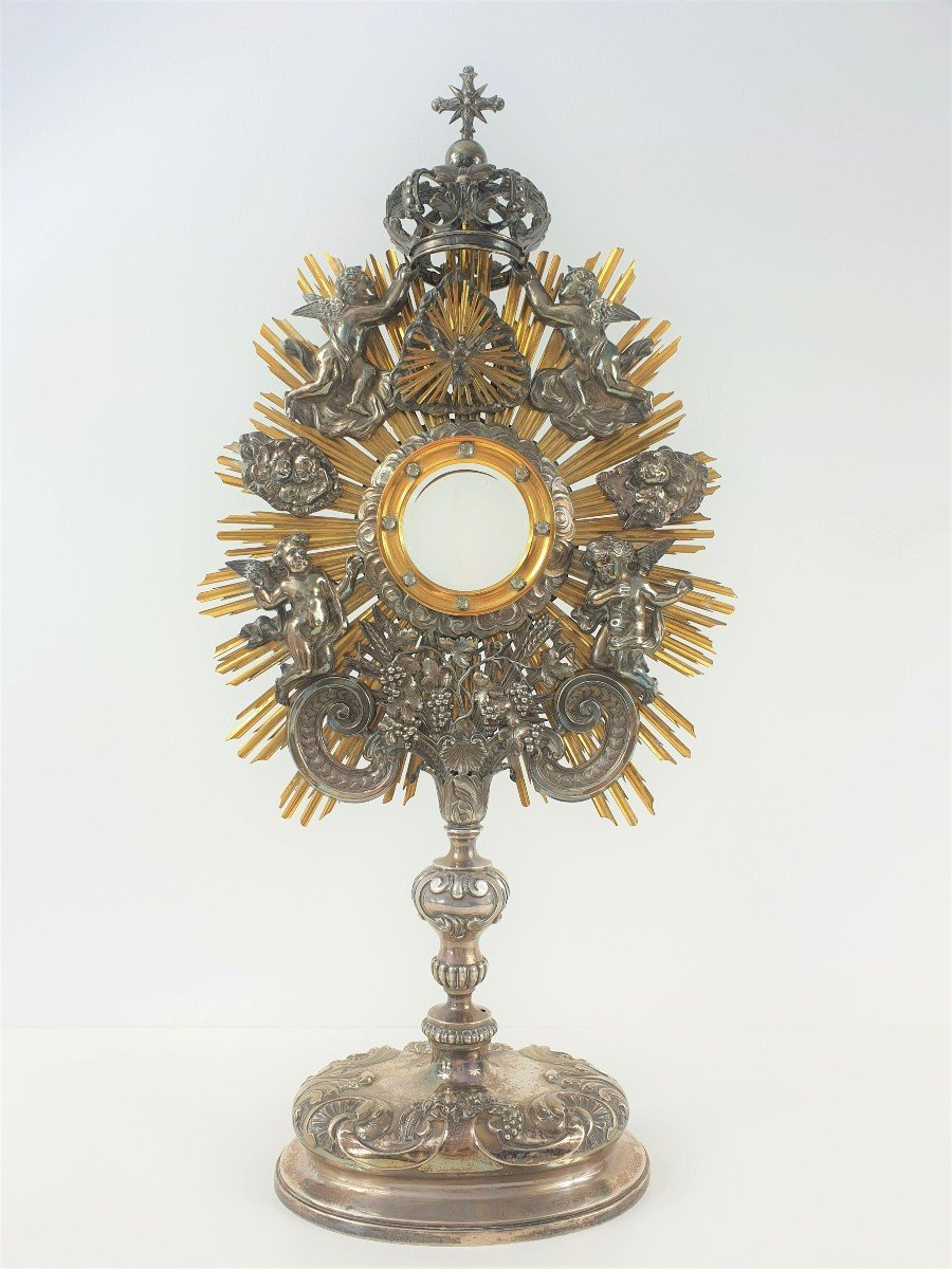 Silver Monstrance 19th Century Baroque Style 63 Cm