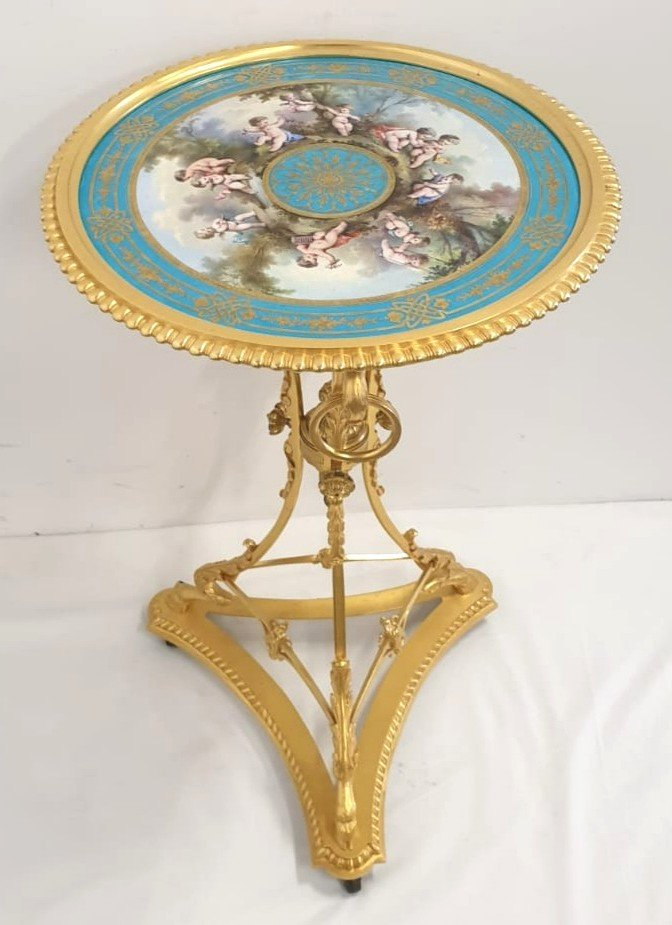 Pedestal Table Sevres Porcelain And Bronze Dore 19th Century-photo-3