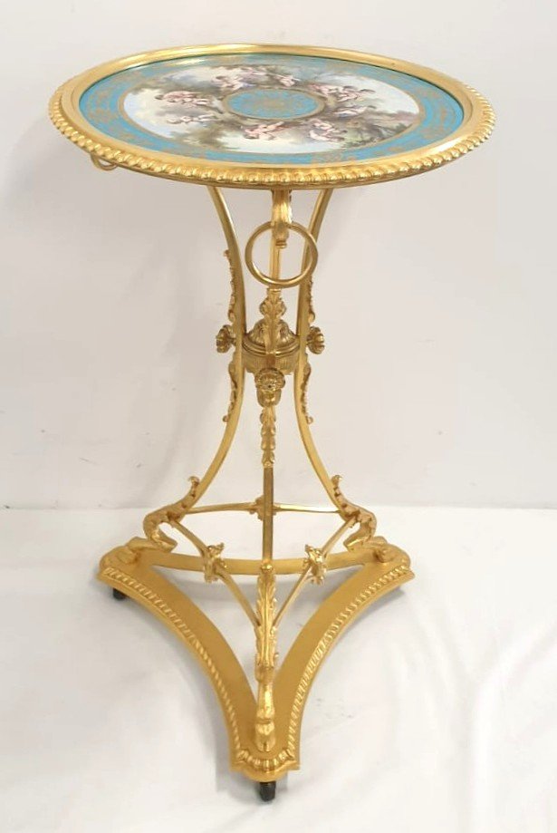 Pedestal Table Sevres Porcelain And Bronze Dore 19th Century-photo-4