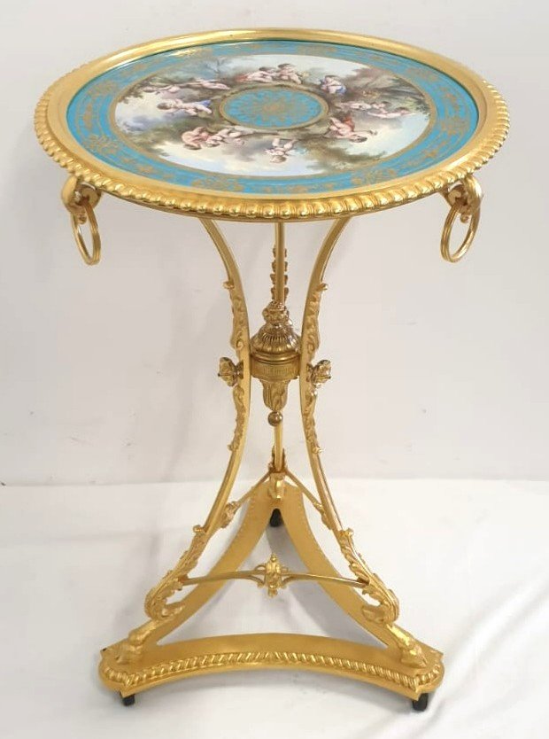 Pedestal Table Sevres Porcelain And Bronze Dore 19th Century