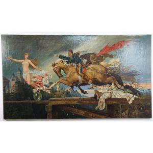 Oil On Canvas Allegory Of The Pursuit Of Happiness Rudolf Friedrich August Henneberg 19th