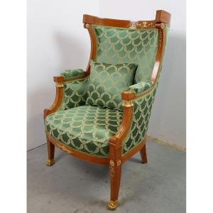 Empire Mahogany Style Armchair In Gilt Bronze 19th Century