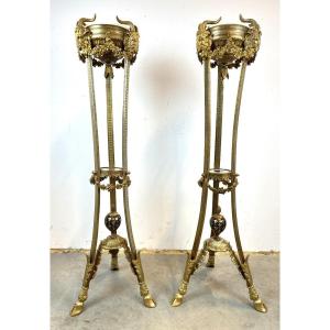 Pair Of Gilt Bronze Pedestal Tables With Sèvres Porcelain Plaques 19th Century