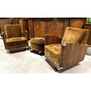 Paire De Fauteuils Art Deco 1930 Avec Un Pooof