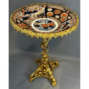 Pedestal Table In Gilt Bronze And Imari Porcelain 19th Century 