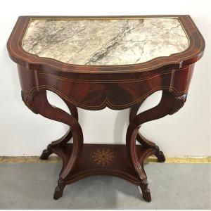 Mahogany Marble Marquetry Wall Console 19th Century