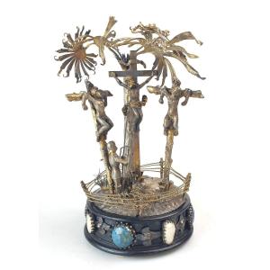 Figurine En Argent "Golgotha" Vienne 19ème Siècle