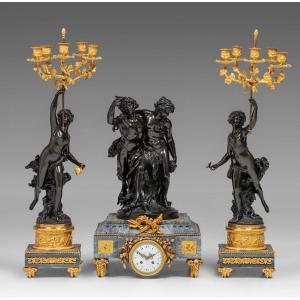 Clodion And Deniere Clockset Bronze Marble 19th
