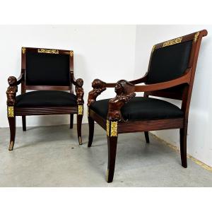 Pair Of 19th Century Empire Style Armchairs