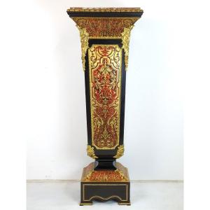 Colonne En Marqueterie Boulle XIXe Bronze dore Marbre