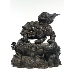 Figure En Bronze Japon Chien Foo Epoque Meiji