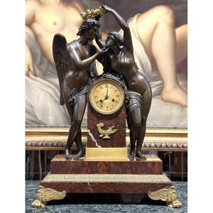 Superb 19th Century Bronze Clock "cupid And Psyche" 