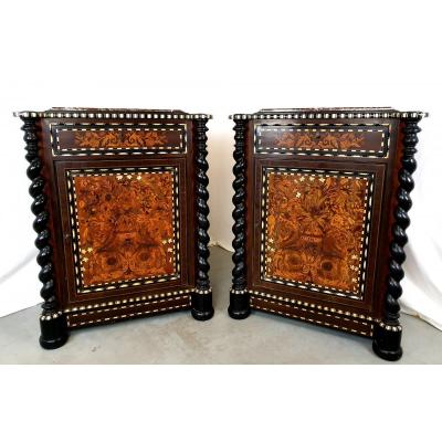 Pair Of Cabinets Napoleon III Ivory Marquetry