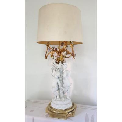 Lampe En Porcelaine Trois Amours Bronze 90cm