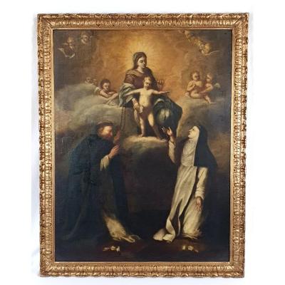 Huile Sur Toile Notre Dame Du Rosaire Des Saints 18eme Siecle