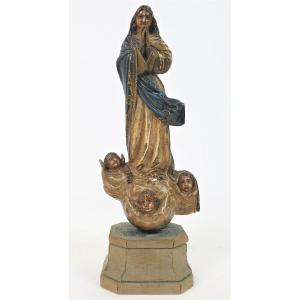 Figurine In Madonna Immaculata Polychrome 18th Century 32 Cm