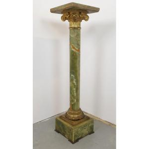 Colonne En Onyx Vert Bronze Dore 19eme Siecle