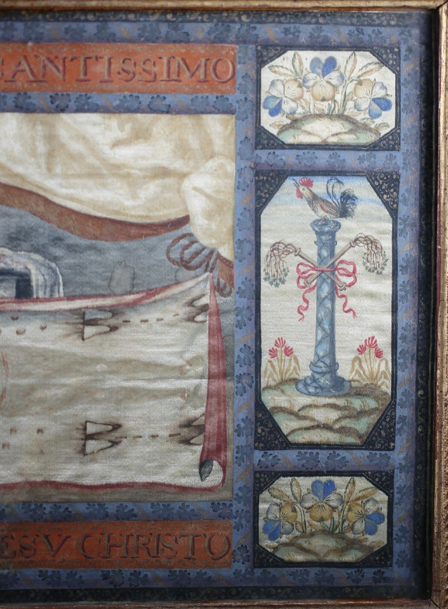 Italian School Of The XVIII, The Holy Shroud, Gouache On Fabrics.-photo-3