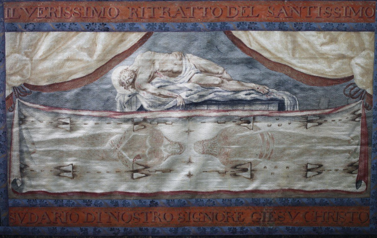 Italian School Of The XVIII, The Holy Shroud, Gouache On Fabrics.-photo-4