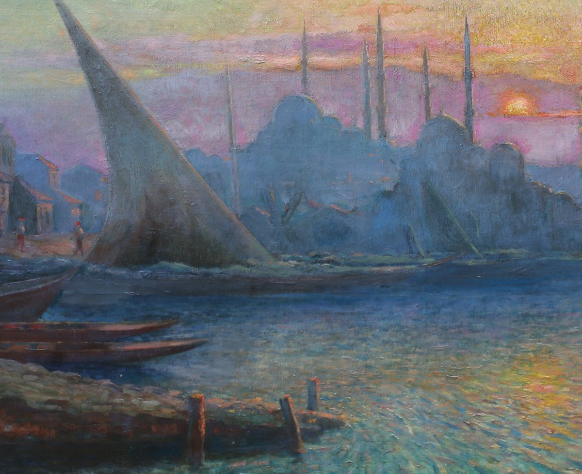 Eugène Chaffanel 1860- , Coucher De Soleil à Constantinople.-photo-1