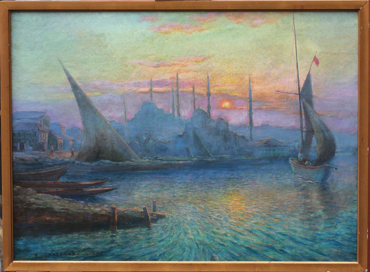 Eugène Chaffanel 1860- , Coucher De Soleil à Constantinople.