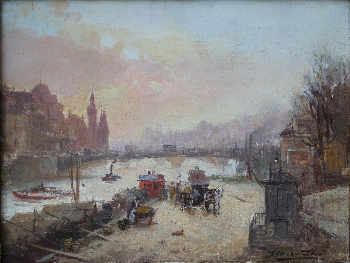 Gustav Miro Lleo 1859-1930  Vue Des Quais De Seine.-photo-2