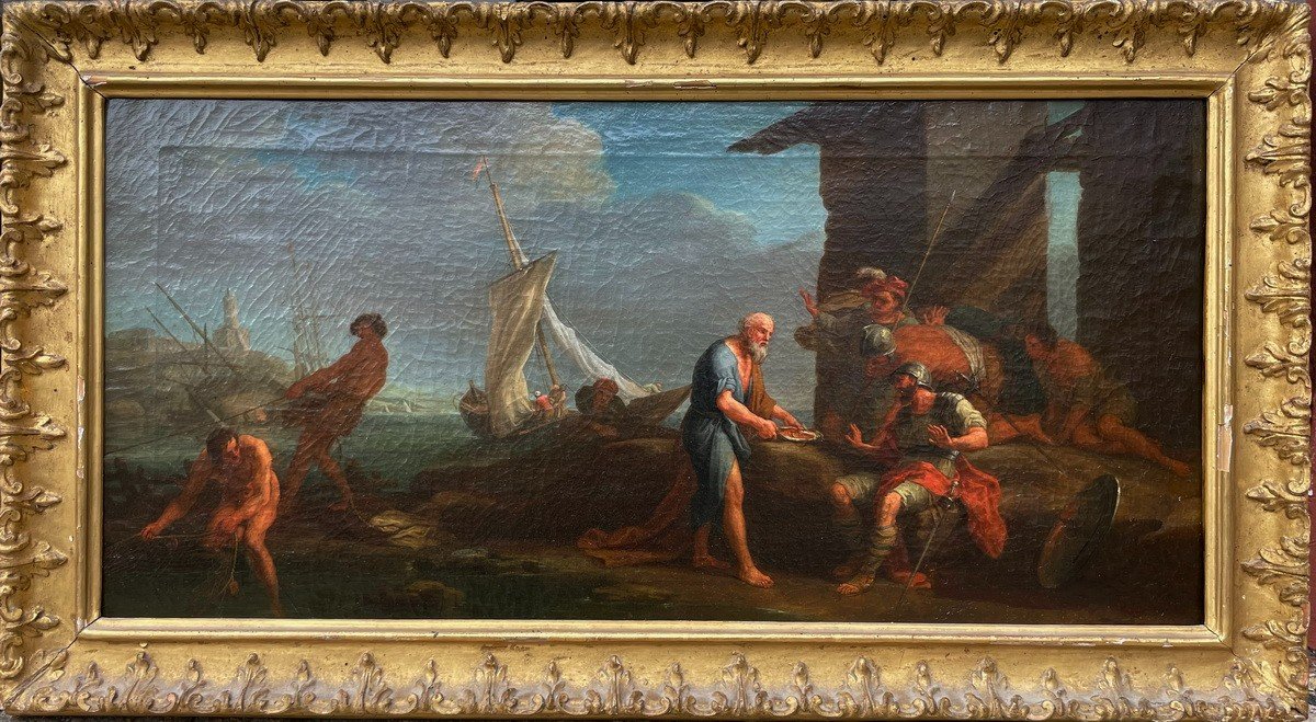 Adrien Manglard 1695-1760 Attribué à, Paire De Peintures Scène De l'évangile.-photo-2