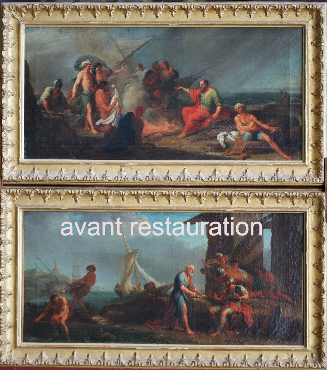 Adrien Manglard 1695-1760 Attributed To, Pair Of Gospel Scene Paintings.-photo-6