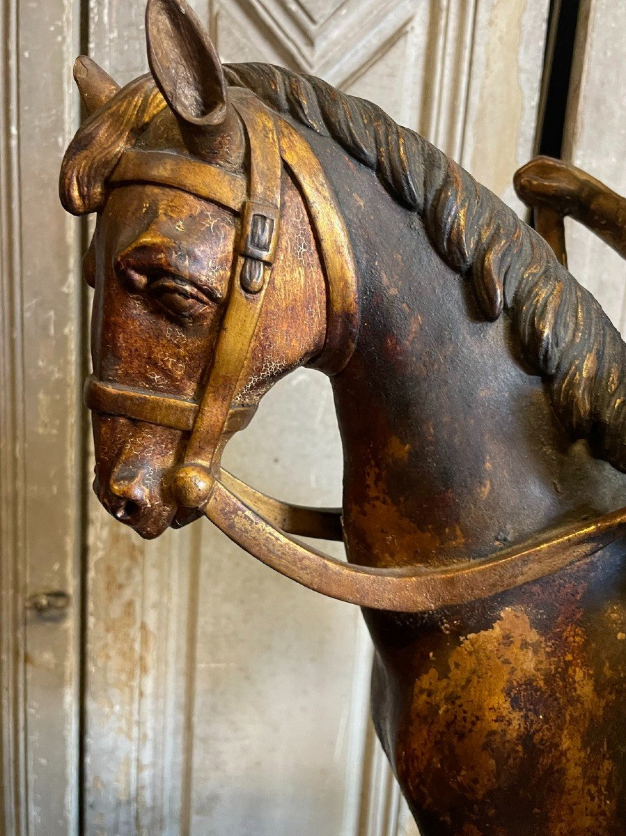 Louis XV à Cheval, En Empereur Romain, Sculpture En Bois Doré-photo-3