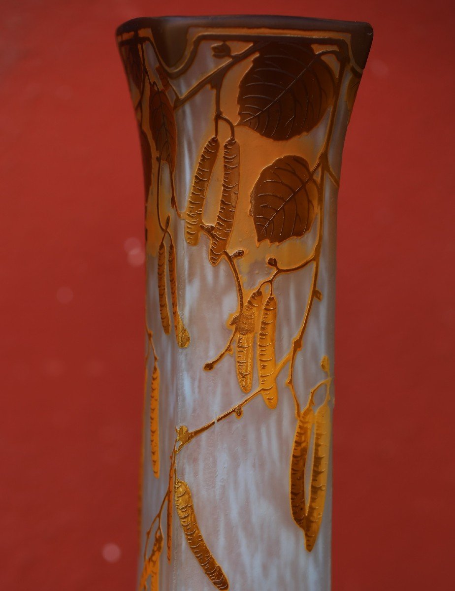 Daum Nancy Circa 1900 Soliflore Vase Square Neck Hazel Decor.-photo-4