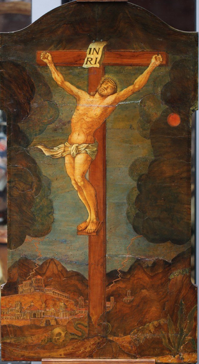 Marquetry Panel "christ On The Cross", Germany Early 18th Century-photo-2