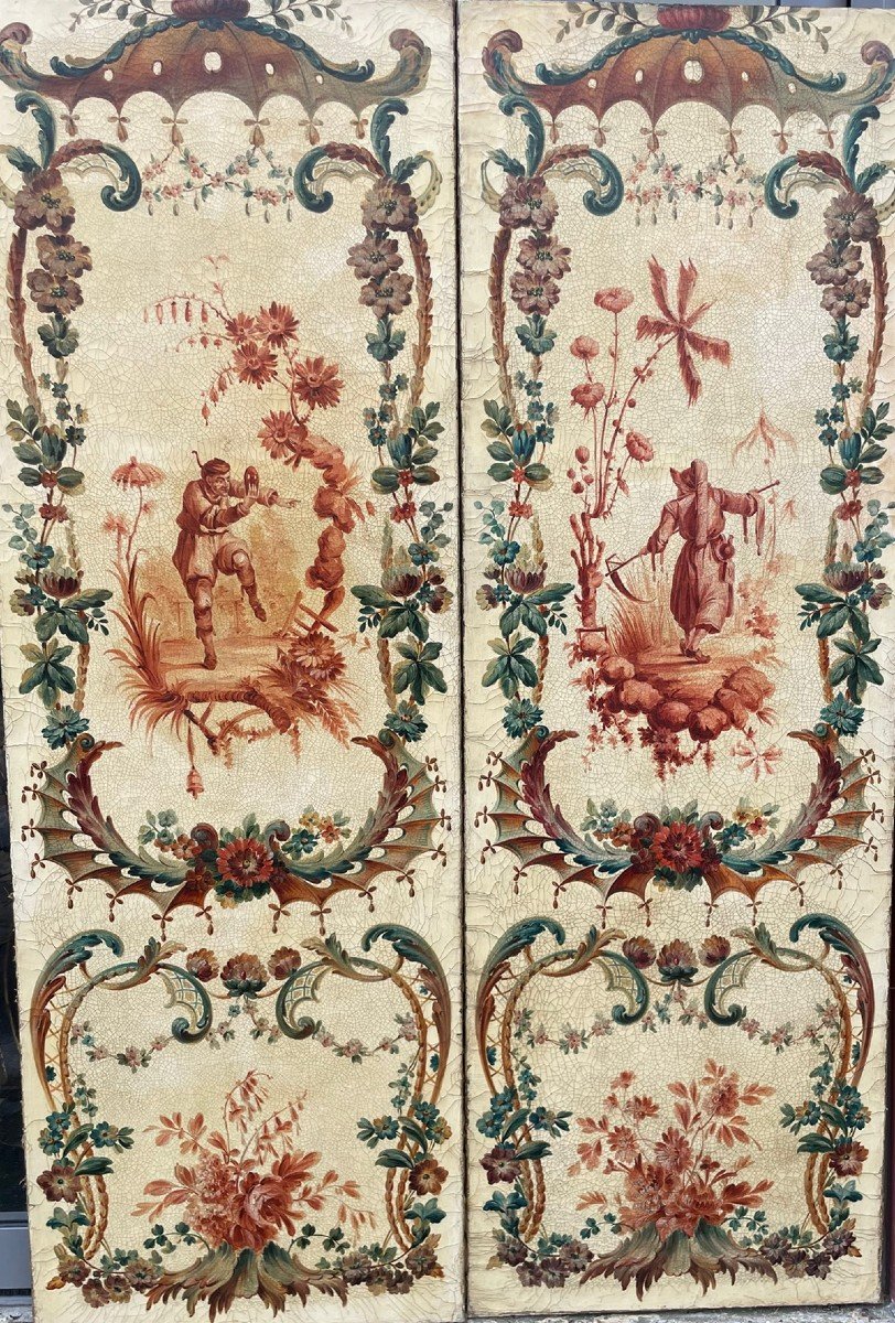 Paire de panneaux à décor de chinoiseries époque fin XIXème.