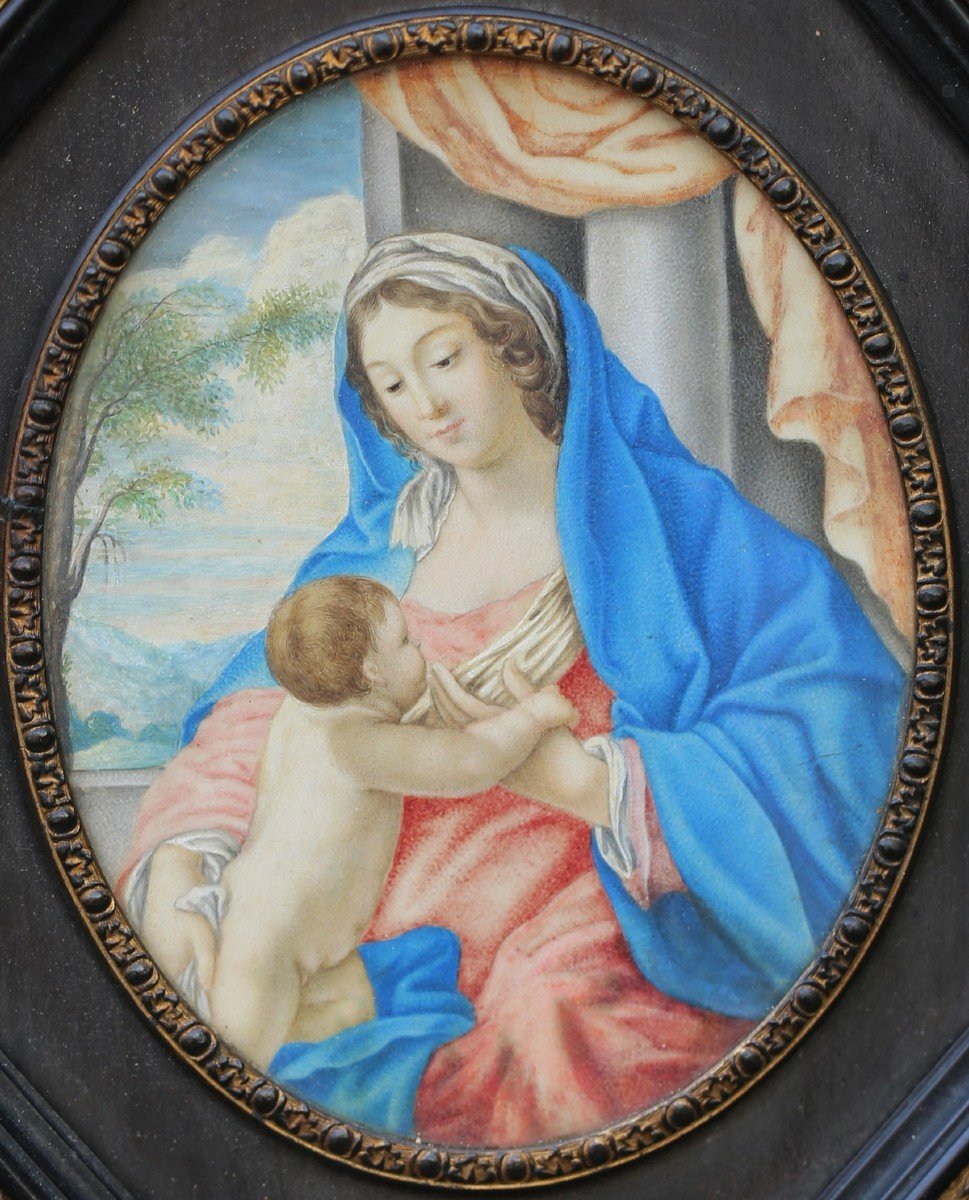 After Simon Vouet "madonna And Child" In A 17th Century Italian Frame-photo-3